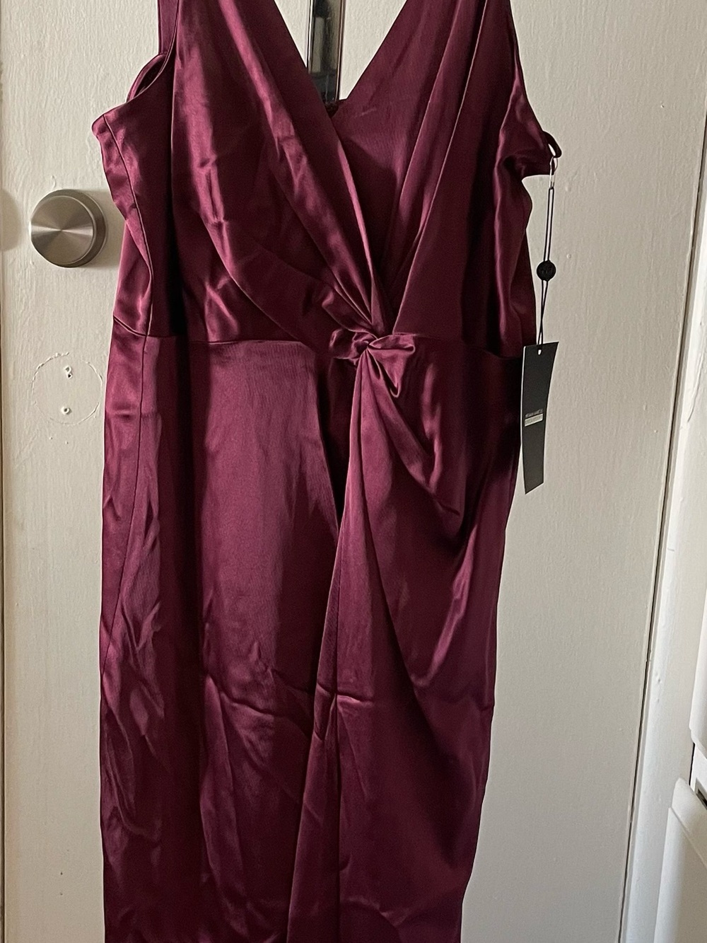 Jill Stuart for Neiman Marcus Satin Twist-Front Slip Dress - Wine